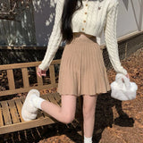 Poshoot Autumn Winter Knitted Pleated Skirt Women 2024 Korean High Waist Mini Skirts Woman Preppy Style A Line Short Skirts Mujer