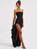 Poshoot Ravish in Slit Strapless Maxi Dress