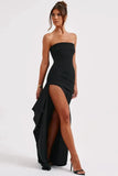 Poshoot Christmas Thanksgiving Gifts  Black Strapless High Split Maxi Dress