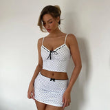 Poshoot Dot Print Bow Cami Crop Top Mini Skirt Women'S Sets Summer Y2K Streetwear Vacation New 2024 Party Casual Women  Clothes