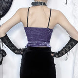 Purple Velvet Cross Pendant Lace Trim Camis Corset Crop Tops Y2K Sexy Sleeveless Backless Slim Camisole Summer Women Top