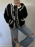 Poshoot Women Y2k Contrast Tie Cardigan Sweater Long Sleeve Open Front Oversized Cardigan Knitwear Tops Streetwear