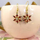 Poshoot Christmas Full Rhinestone Snowflake Pearl Earrings for Women Colorful Hollow Xmas Tree Red Hat Ear Hook Earring New Year Jewelry