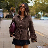 Poshoot Brown Leopard Print Belt Over-shirt Coat