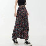 Poshoot Korean Fashion Floral Print Skirt Women 2024 Summer New Elegant Long Skirt Female A-Line Drap Beach Holdiay Faldas Mujer