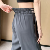 Poshoot-Women's Spring Summer Casual Wide Leg Suit Pants Lady Summer High Waist Elastic Waist Full Length Loose Suit Pants