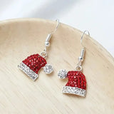 Poshoot Christmas Full Rhinestone Snowflake Pearl Earrings for Women Colorful Hollow Xmas Tree Red Hat Ear Hook Earring New Year Jewelry