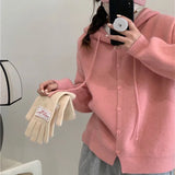 Poshoot Solid Single Breasted Hooded Cardigan Women Korean Fashion Long Sleeve Sweater Jacket Woman Chic Loose Knitted Jumper