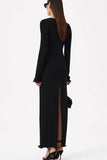 Poshoot Christmas Thanksgiving Gifts  V Neck See-Through Long Sleeve Maxi Dress