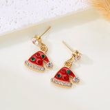 Poshoot Cute Small Christmas Earrings for Women Girls Enamel Rhinestone Xmas Tree Hat Boots Wreath Drop Earring New Year Accessoies Gift