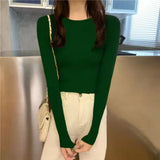 Poshoot Autumn Winter Basic Women's Knitted Sweater 2024 Round Neck Slim Fit Pullovers Woman Wild Solid Color Female Top Clothing