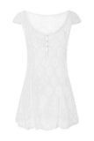 Poshoot Christmas Thanksgiving Gifts  See-Through Lace Short Sleeve V-Neck A-Line Mini Dress