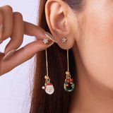 Poshoot Trendy Asymmetric Santa Claus Long Tassel Earrings for Women Creative Christmas Tree Snowman Adjustable Earring New Year Jewelry