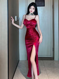 Poshoot Summer Fashion Women Robe Sexy Sexy Goddess Split Long Dress Elegant Sweet Sexy Korean Women 2023 Spice Girls Dresses Y0XS