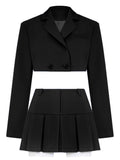 Poshoot Cropped Blazer And Pleated Mini Skirt Set