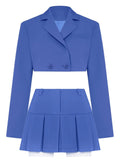 Poshoot Cropped Blazer And Pleated Mini Skirt Set