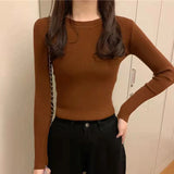 Poshoot Autumn Winter Basic Women's Knitted Sweater 2024 Round Neck Slim Fit Pullovers Woman Wild Solid Color Female Top Clothing