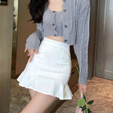 Poshoot Chic High Waist Short Mermaid Skirt Woman Summer Solid Color Ruffles Mini Skirts Women 2024 Elegant A Line Skirt Ladies