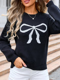 Poshoot Women Bow Sweater Long Sleeve Bow Front Knitted Ribbed Pullover Oversized Jumper Ribbed Loose Knitwear Autumn Y2k Clothings