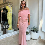 Poshoot Elegant One Shoulder Hollow Long Dress Women's Sexy See-through Strapless Party Dress Solid Sleeveless Long Dress Robe