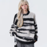 Poshoot Harajuku Streetwear Oversized Stripe Sweater Women Goth Punk Long Sleeve Knitted Pullover Woman Autumn Winter Warm Jumper Mujer