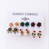 Poshoot 6 Pairs/Lot Christmas Earrings for Women Trendy Xmas Tree Santa Claus Elk Bow Ribbon Earring Set Party Holiday New Year Jewelry