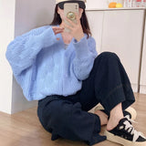 Poshoot Korean Fashion Cropped Cardigans Women Sweet Candy Colors V Neck Cardigan Coats Woman Long Sleeve Knitted Sweater Coat