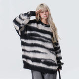 Poshoot Harajuku Streetwear Oversized Stripe Sweater Women Goth Punk Long Sleeve Knitted Pullover Woman Autumn Winter Warm Jumper Mujer