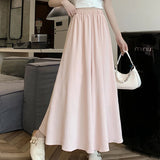 Poshoot Solid Color Casual Wide Leg Pants Women Spring Summer Soft Elastic High Waist Trouses Woman Pleated Skirt Pants Ladies