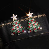 Poshoot New Trendy Rhinestone Christmas Tree Earrings for Women Exquisite Zircon Xmas Tree Drop Earring Girls New Year Festival Jewelry