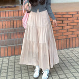 Poshoot Summer Chic Pink Long Skirts for Women 2024 All Match A Line Cake Skirt Woman Korean Fashion White Midi Skirt Ladies