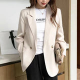 Poshoot 2024 Temperament Double-Breasted Blazer Women Spring Autumn Long Sleeve Chic Blazers Woman Buttons Office Suit Jacket Ladies