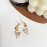 Poshoot Delicate Rhinestone Elk Earrings for Women Girls Korean Sweet Snowflake Deer Drop Earring Female New Year Jewelry Christmas Gift