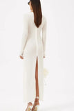 Poshoot Christmas Thanksgiving Gifts  V Neck See-Through Long Sleeve Maxi Dress