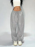 Poshoot Casual Gray Sweatpants Women Wide Leg Black Joggers Classic Baggy Streetwear Female Oversized Sports Trousers All-match