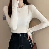 Poshoot Autumn Winter Basic Women's Knitted Sweater 2024 Round Neck Slim Fit Pullovers Woman Wild Solid Color Female Top Clothing