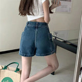 Poshoot Korean Style High Waist Skirt Shorts Women 2024 Summer Pockets Denim Shorts Woman Double Button A Line Skirt Pants Female