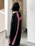 Poshoot Y2k Women Parachute Pants Wide Leg Hip Hop Style Pink Trousers Baggy Aesthetic Korean Streetwear Casual Oversized Pants