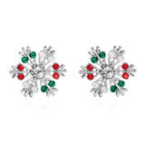 Poshoot Fashion Colorful Snowflake Stud Earrings for Women Charm Rhinestone Snow Flower Earring Girls Christmas Holiday Party Jewelry