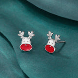 Poshoot Fashion Small Christmas Earrings for Women Cute Asymmetric Elk Santa Claus Snowflake Xmas Tree Stud Earring Girls Party Jewelry