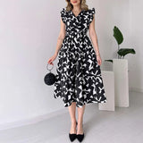 Poshoot Christmas Thanksgiving Gifts  Elegant Pattern Print V Neck Midi Dress