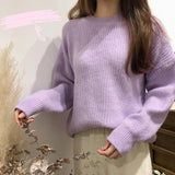 Poshoot 2024 Candy Colors Round Neck Sweater Women Korean Style Long Sleeve Warm Knitwear Woman Autumn Winter Knitted Sweaters Female