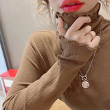 Poshoot Fold Turtleneck Jumper Women Autumn Winter High Elastic Solid Color Sweater Woman Simple All Match Bottoming Top Female