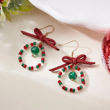 Poshoot Handmade Crystal Beads Bowknot  Drop Earrings for Women Colorful Rice Beaded Christmas Earring Girls New Year Daily Jewelry Gift