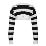 Poshoot-Gothic Stripe Buttons Up Knit Crop Top