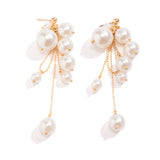 Poshoot-Elegant Simple Imitation Pearl Long Tassel Drop Earrings for Women Wed Bridal Classic Piercing Hanging Earring Aesthetic Jewelry