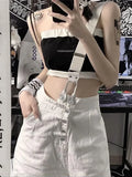 Poshoot Women Jumpsuit Harajuku White Jeans Korean Style Streetwear Black Denim Pants Female High Waist Trouser Casual Aesthetic