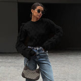 Poshoot Knitted O-Neck Sweater Women's Autumn Winter Fashion Tassel Long Sleeve Short Solid Slim Top Casual Streetwear Pullover