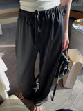 Poshoot Satin Wide Leg Casual Pants Women's Summer Elegant Trousers Baggy Korean Fashion Female Office Wear Beige Black Pants