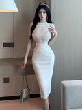 Poshoot Temptation Gentle Fashion Sexy Spicy Girl White Lace Tank Top Dress High Grade Wrapped Hip Sleeveless Mid Length Dress 9W5E